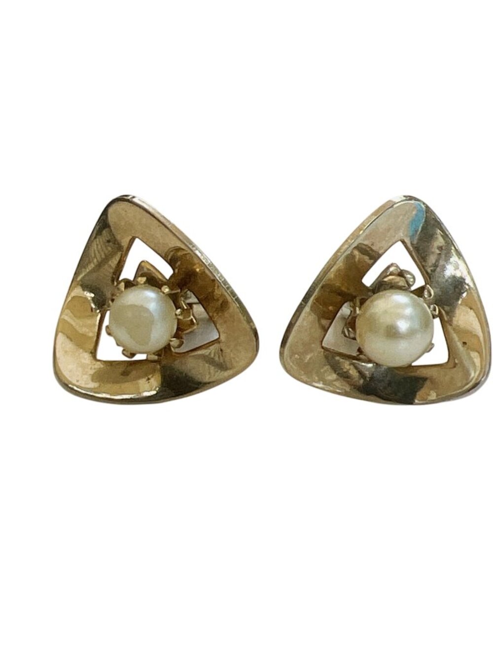 Vintage Gold-Tone Cufflinks With Faux Pearl Detail In Triangular Design